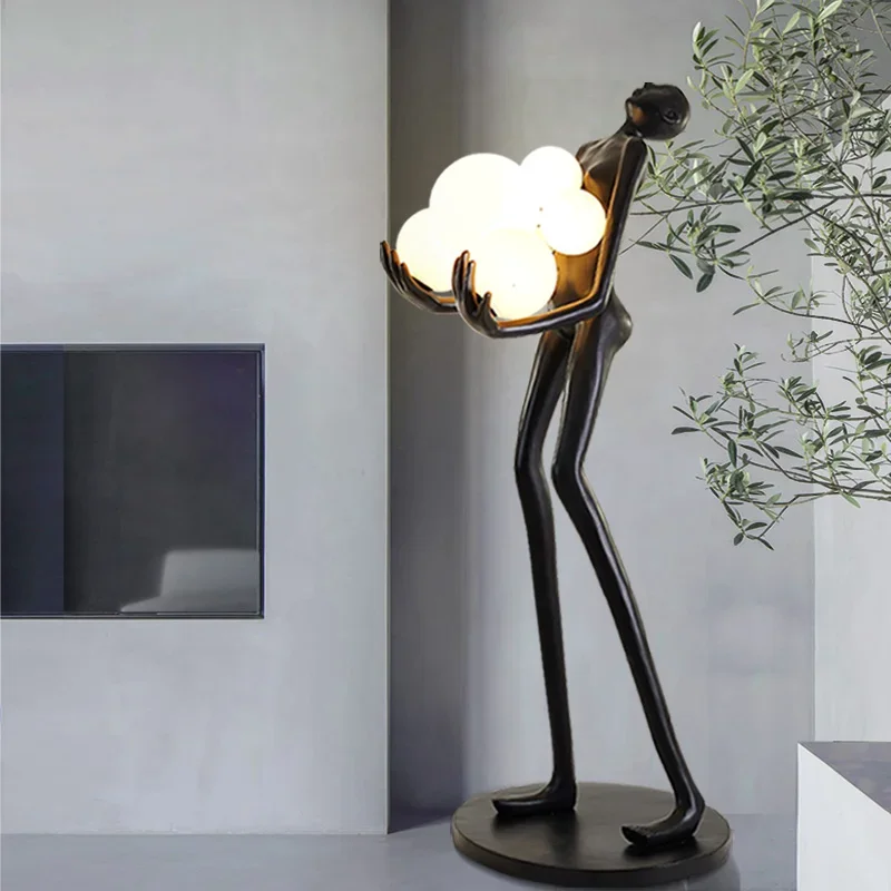 Humanoid art sculpture creative floor lamp exhibition hall fiberglass decorative figure ornament