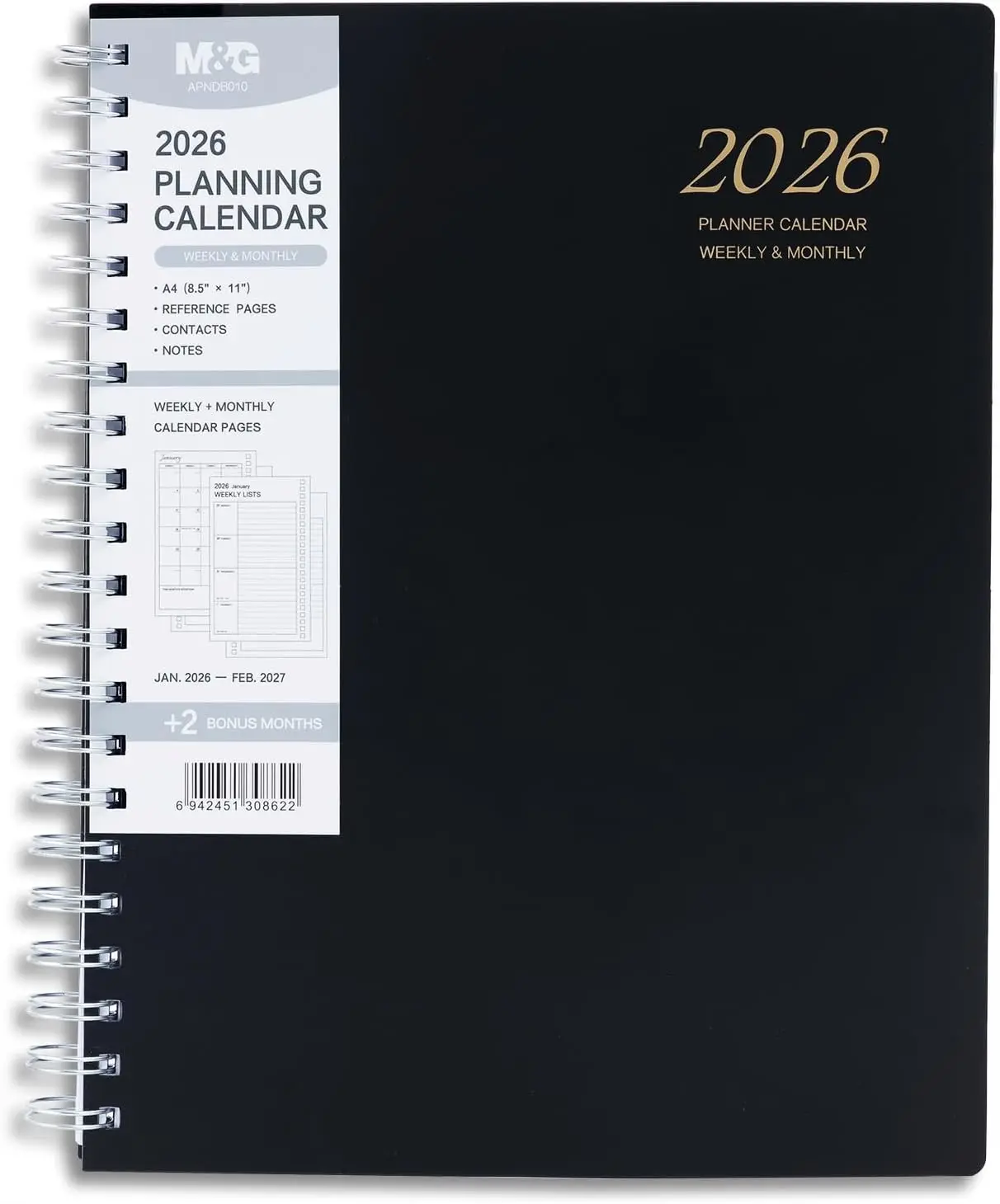 

2026 Planner Weekly Monthly, Jan 2026-Feb 2027 Agenda Book with Tabs, A4 8.5" x 11" for School Work Home
