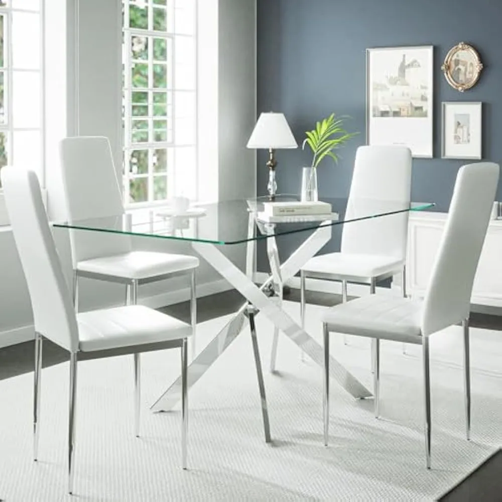 

Glass Dining Table Set ,5 Piece Rectanglar Table Set Modern Small Dining Table with 4 Chairs for Apartment Dining Kitchen Room