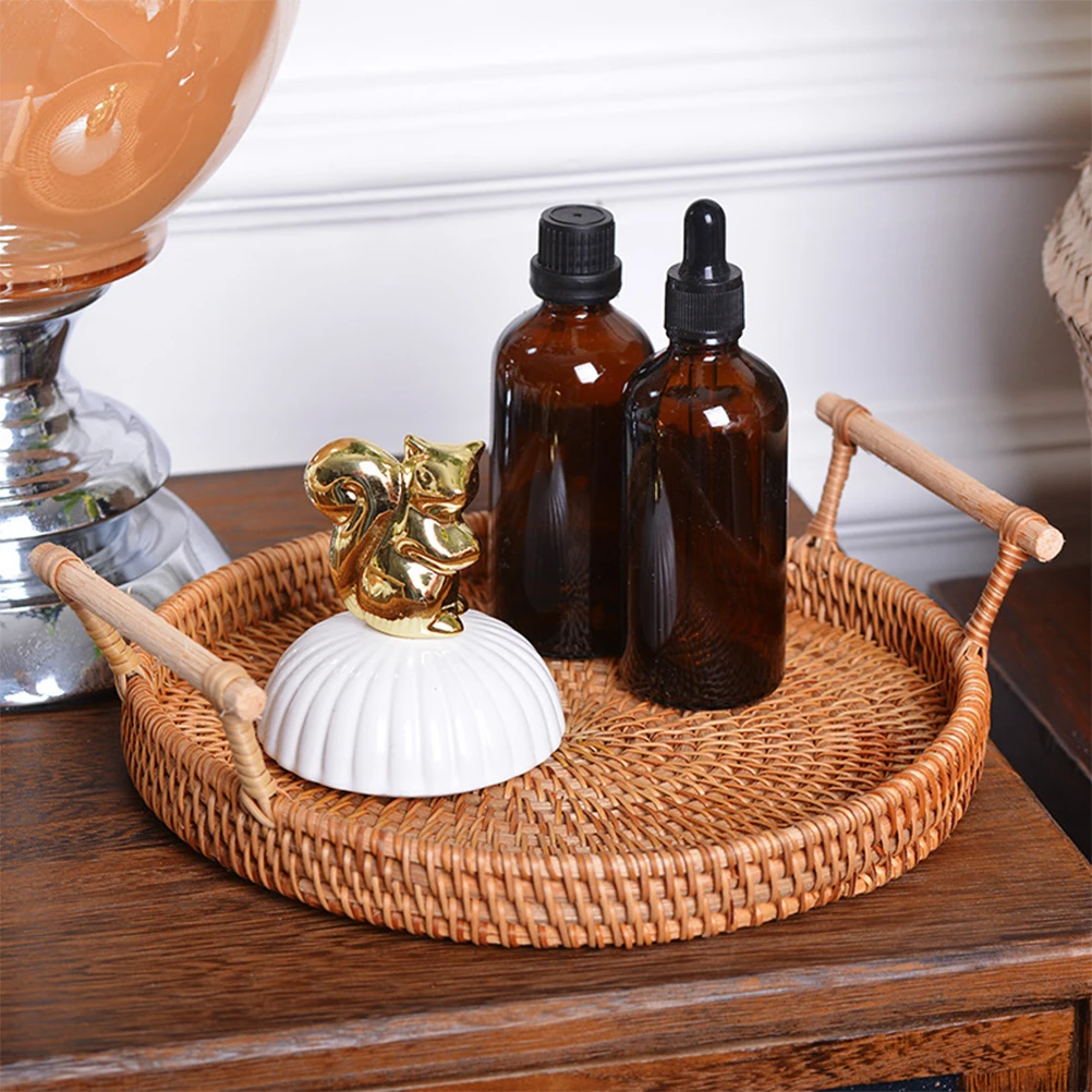 

Rattan Woven Storage Tray Premium H made Fruit Basket Dessert ganizer Round Shape Home Hotel Shop Kitchen Bar Accessories
