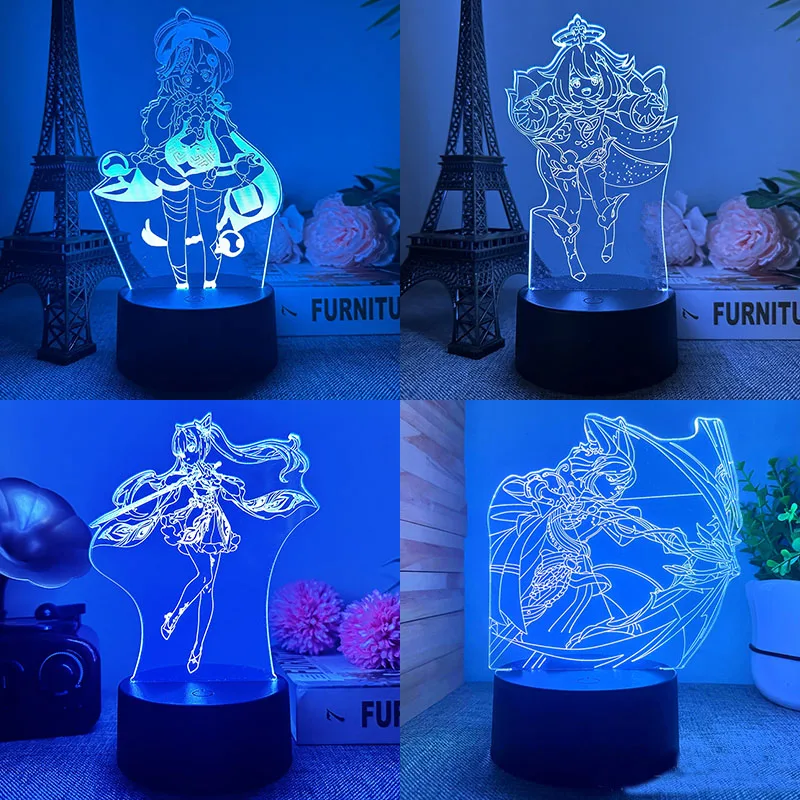 Genshin Impact Game Figure Yae Miko Scaramouche 3d Led Lamp Nahida Qiqi Klee Keqing Tighnari Night Lights Custom Hero Gifts