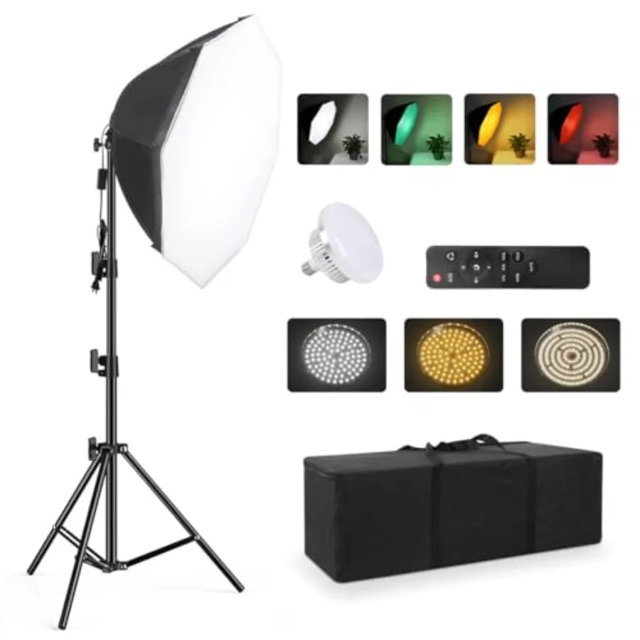 

Continuous Lighting Kit for Camera Photo Video Photography Studio Light with 8'' x 8''Octagon and Dimmable Super Bright Bulb/Ny