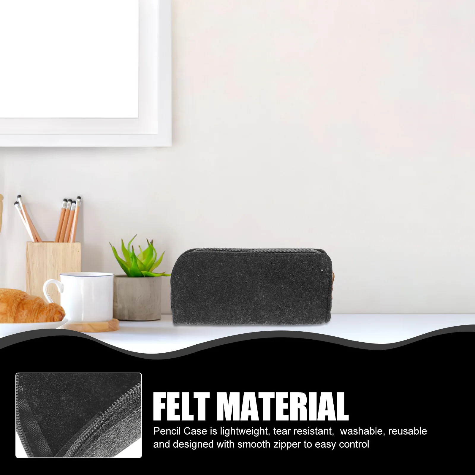 

2Pcs Convenient Felt Pencil Case Small Design Large Capacity for Pens Rulers Scissors Compasses Teen Pencil Case