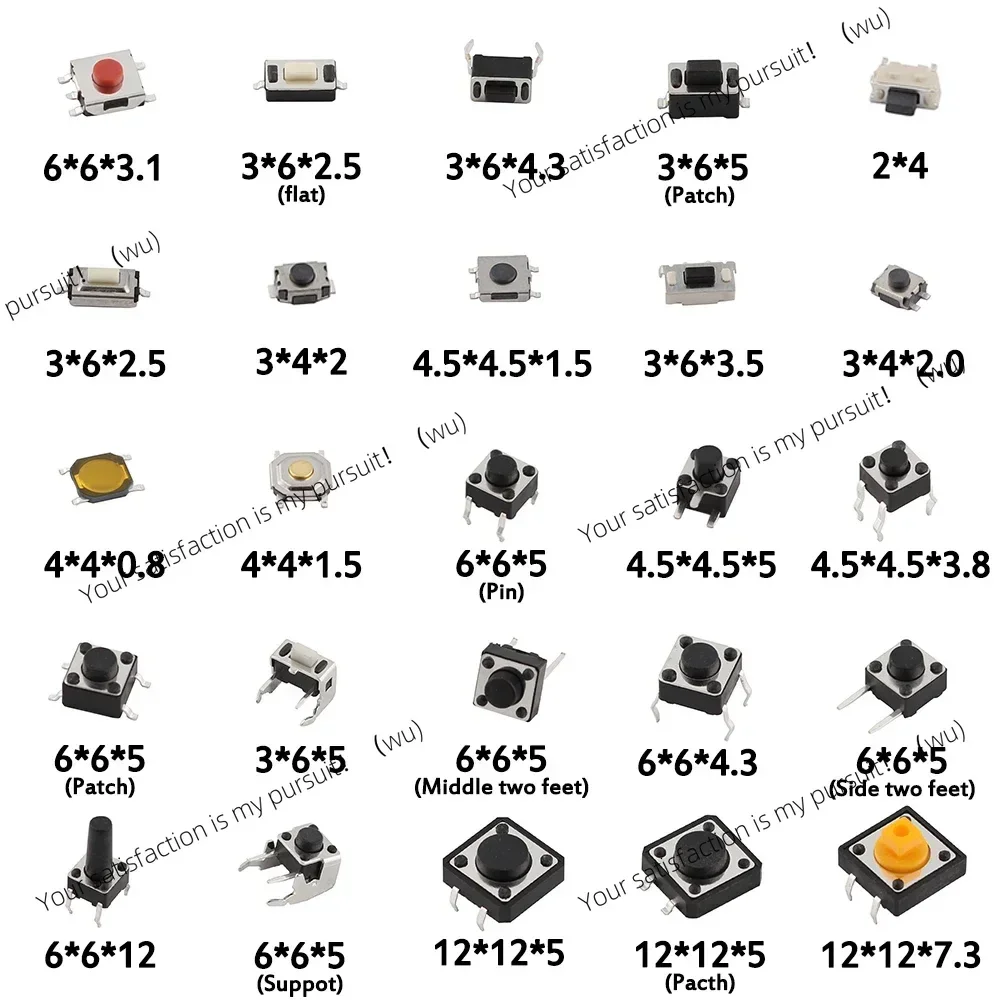 125-Piece miniature tactile switch kit - 25 buttons for DIY, home, and toys (DIP and SMD)