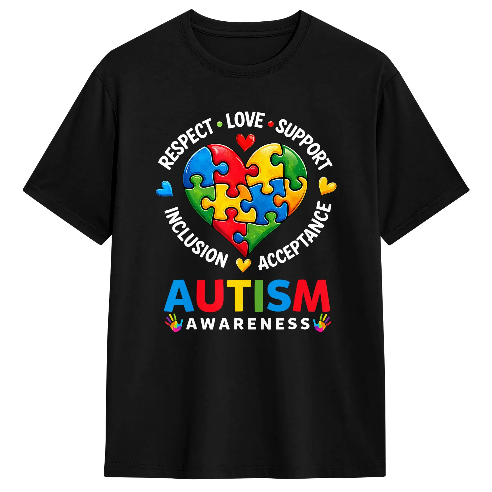 Men's T-Shirt Respect Love Support Inclusion Autism Awareness Awesome Pure Cotton Tees Short Sleeve T Shirt Round Collar Clothes