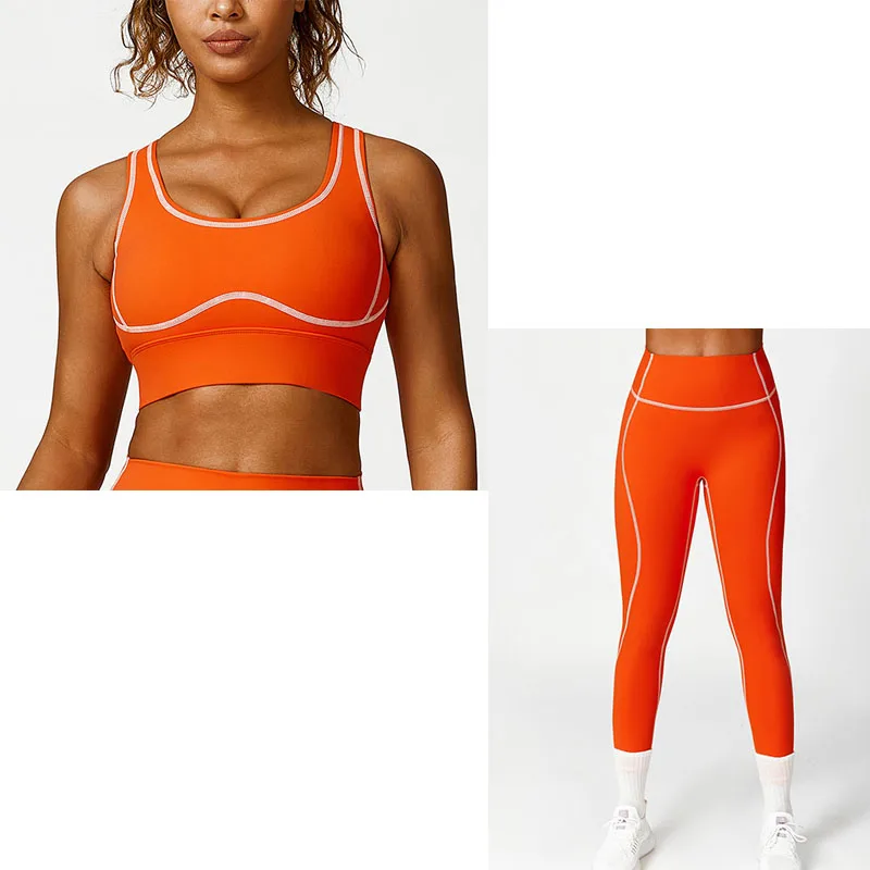 Conjunto de traje de Yoga con cintura alta y levantamiento de cadera, sin líneas incómodas, pantalones elásticos ajustados, Sujetador deportivo en la espalda, nuevo