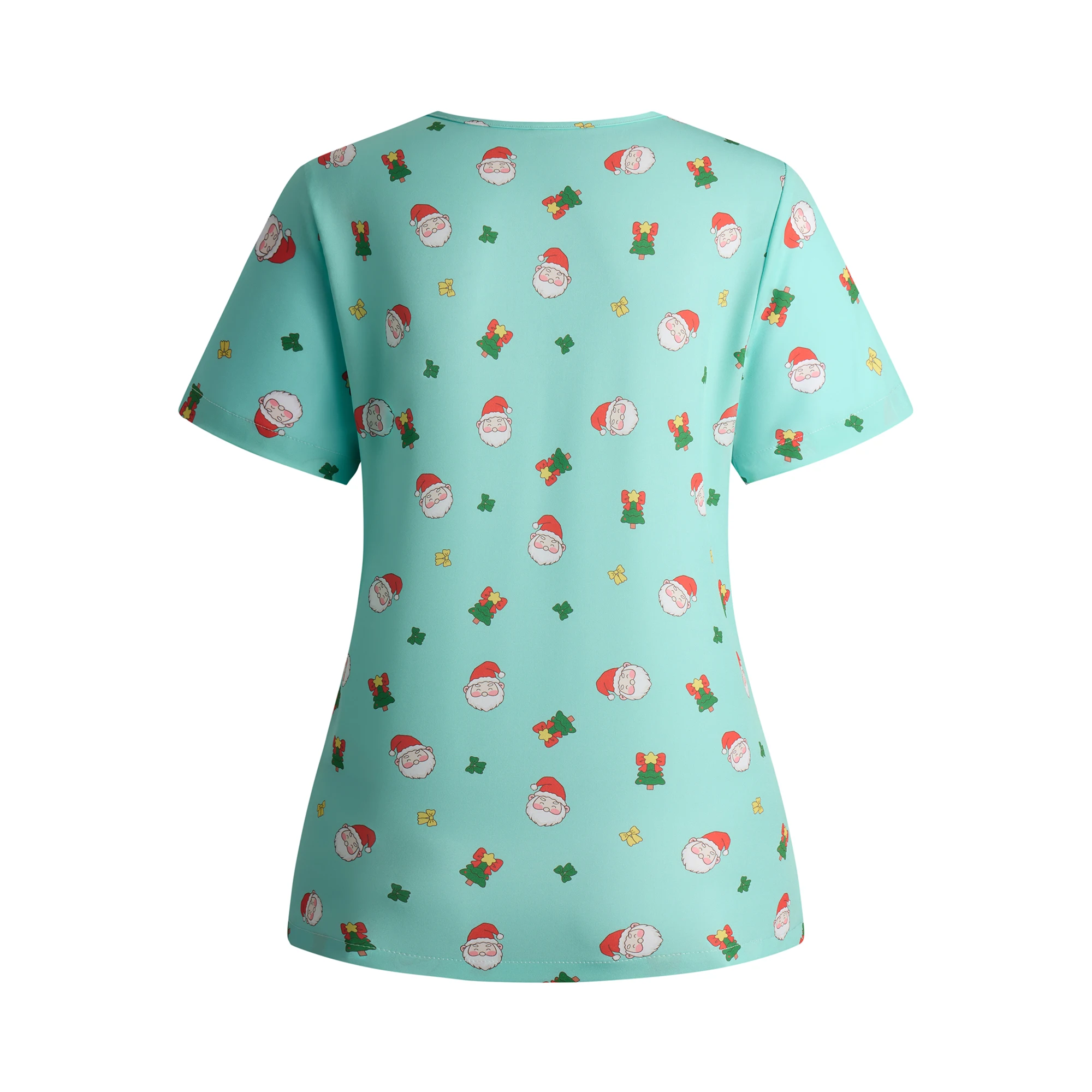 【Christmas】Women Scrub Top Light Green Santa Claus T-shirt Medical Surgical Cartoon Uniform for Nurses Clinical Pet Hospital