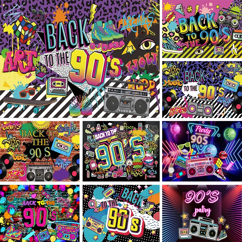 

Old School 90s Photo Booth Backdrop Photoshoot 1990s Retro Vintage Hip Hop Birthday Decoration Theme Party Banner Background