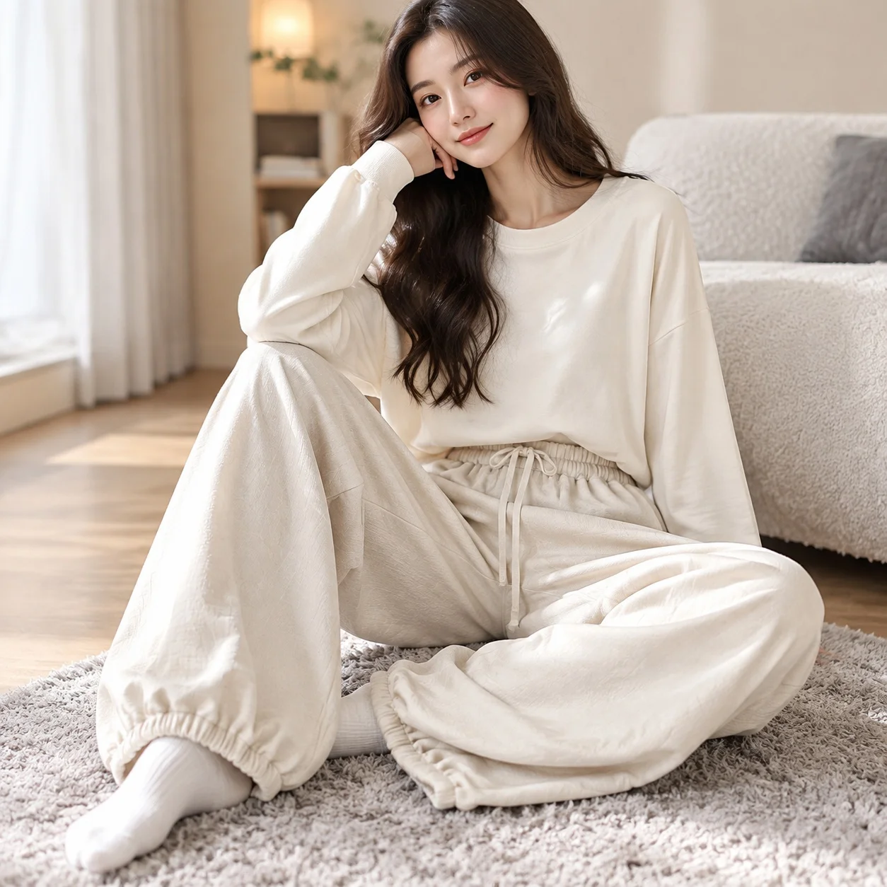 Casual Loose Fit Pants Relaxed with Drawstring Thick Adjustable Waist Japanese Korean Casual Relaxed Fit Autumn Winter for Women
