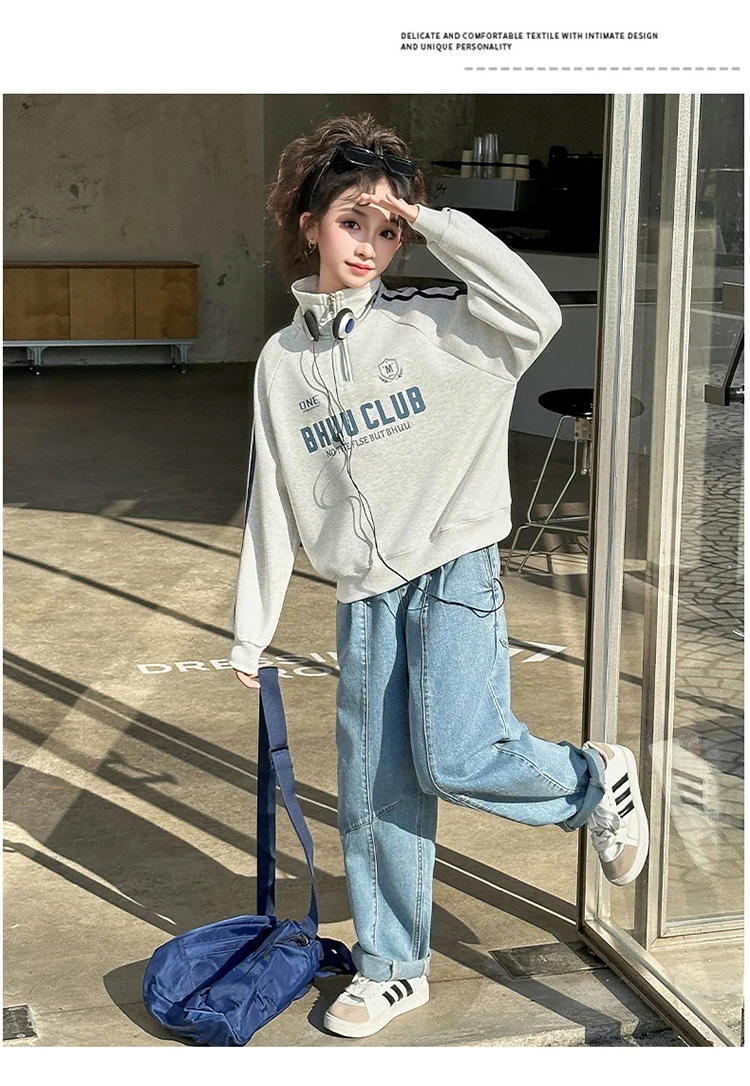 Neues Herbst-Kinder-Y2K-Rollkragen-Sweatshirt mit halbem Reißverschluss für Mädchen, lässiges Streetwear-Outfit, Kinder-Teenager-Modekleidung – Detail 6