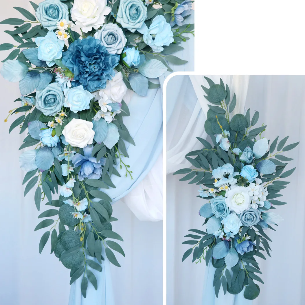 Yannew Wedding Arch Flowers and Drape Kit Blue Artificial Floral Swags for DIY Boho Wedding Arbor Backdrop Ceremony Decoration