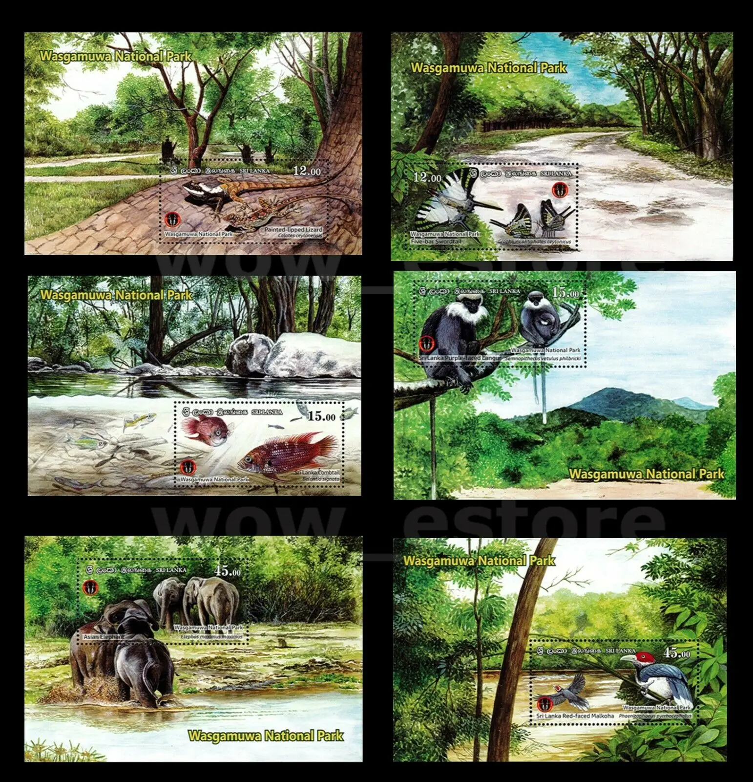 Sri Lanka Post Stamps Postage Year 2019 Fish Birds Elephant Monkey Animals National Park 6 All New Collectible Postage Stamps