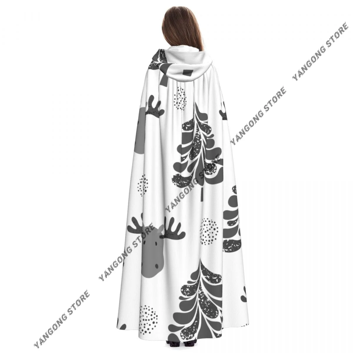 Winter Baum und Elch Umhang mit Kapuze Cosplay Kostüm Halloween Erwachsene lange Party Cape