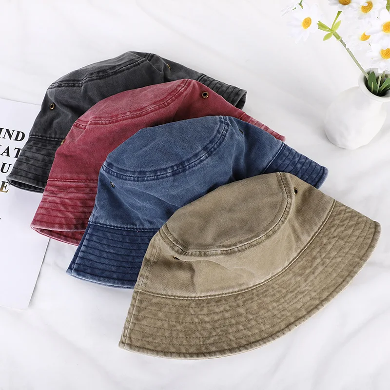 

Vintage Denim Bucket Hats Women Fisherman Hat Outdoor Men Women Washed Cotton Panama Hat Fashion Hip Hop Gorros Bob Hat