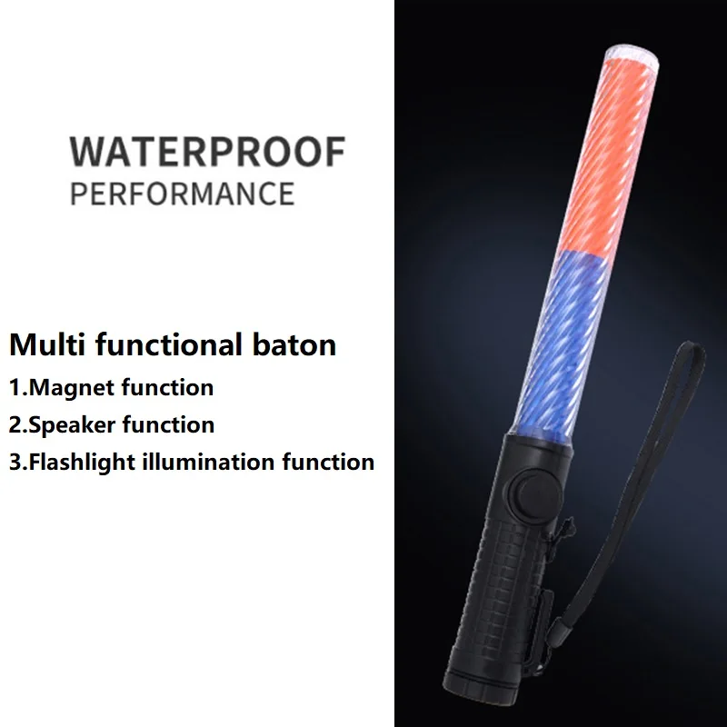 39cm Built In Rechargeable Battery Command Stick Warning Flashing Light LED Road Traffic Fluorescent Rod Whistling