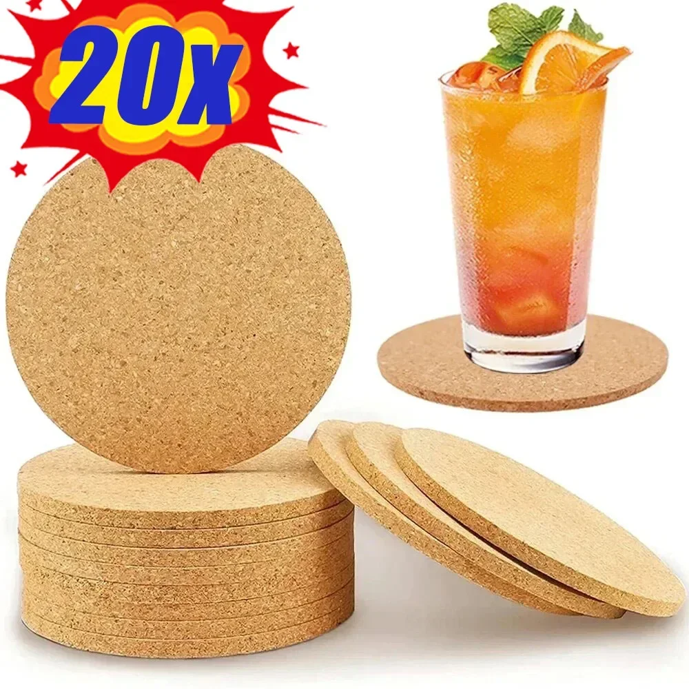 20/1pcs Natural Cork Coasters Heat Insulation Round Shape Cup Mats Dia 9cm Wine Coffee Tea Table Pad Home Office Kitchen Tool