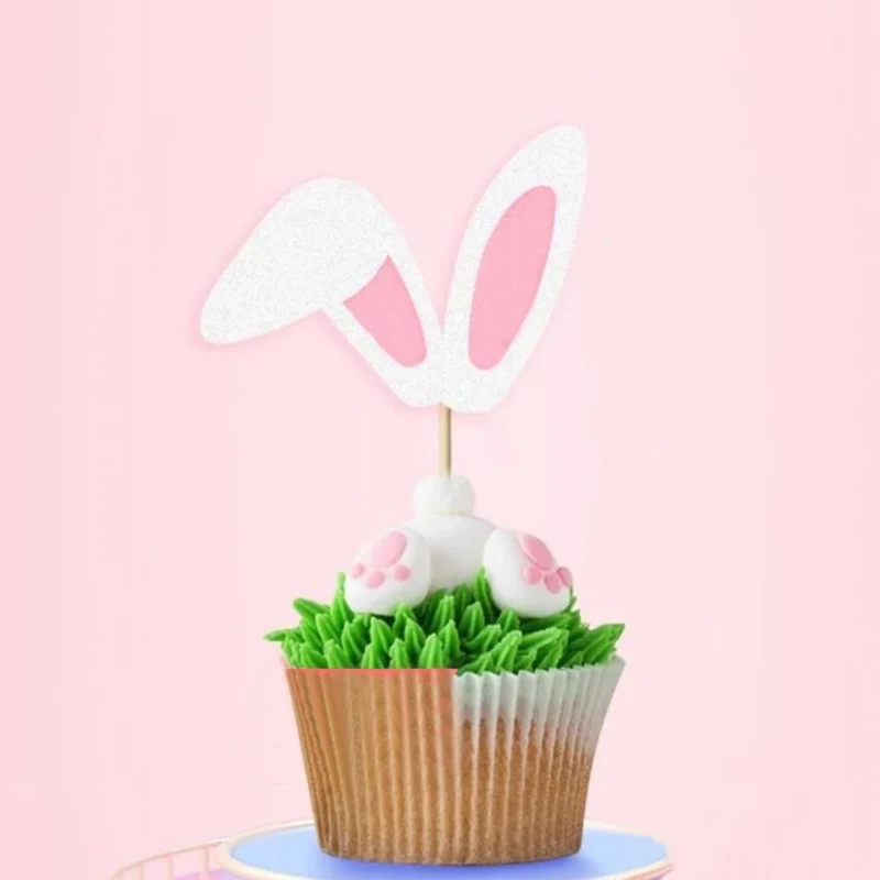 Bunny Ear Cupcake Toppers Bunny Cake Decorations Easter Cupcake Picks-24pcs