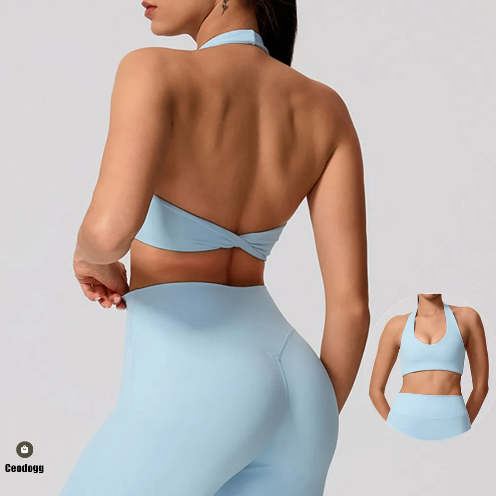 

Women's Halter Neck Padded Sports Yoga Bra Shock Absorption Support Backless Top for Outdoor Running Gym Crop Top Woman XP302