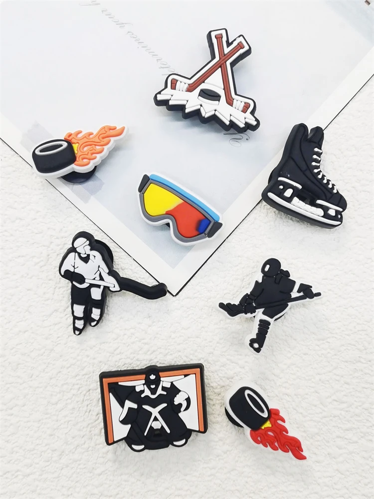 8PCS Hockey Sport Shoe Charms PVC Buckle Accessories Funny Shoes Diy Decorations For Bubble Slides Sandals Clog Shoes Ornaments