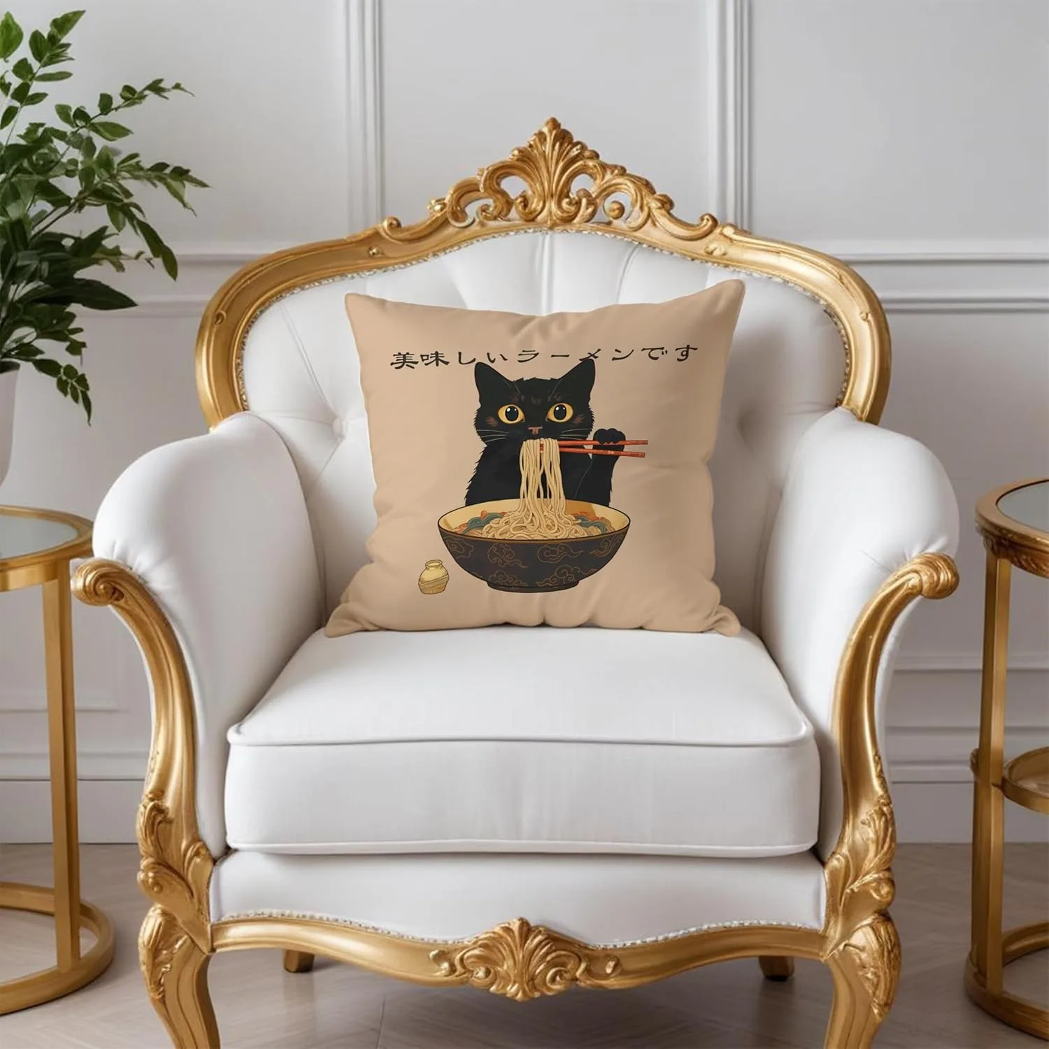 FunnyVintage Cute Anime BlackCat Ramen Noodles Pillow Covers,Aesthetic BlackCat Art Painting DecorPillow Covers for Room Bedroom
