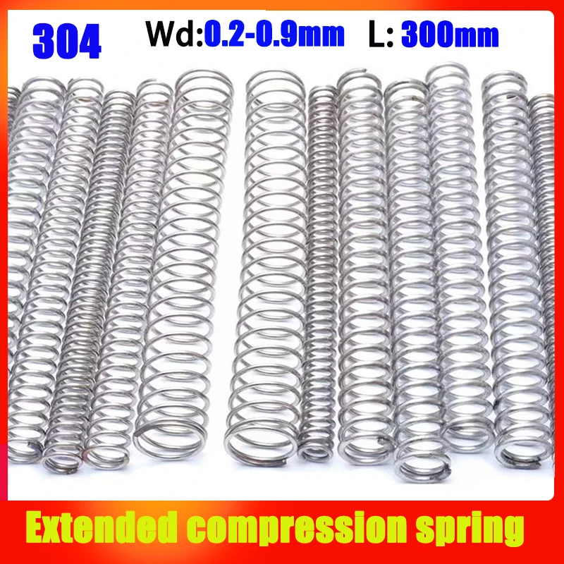 304 Wire Diameter 0.2-0.9mm Compression Spring Extended Extra Long Shock Absorber Spring Pressure Springs Length: 300mm
