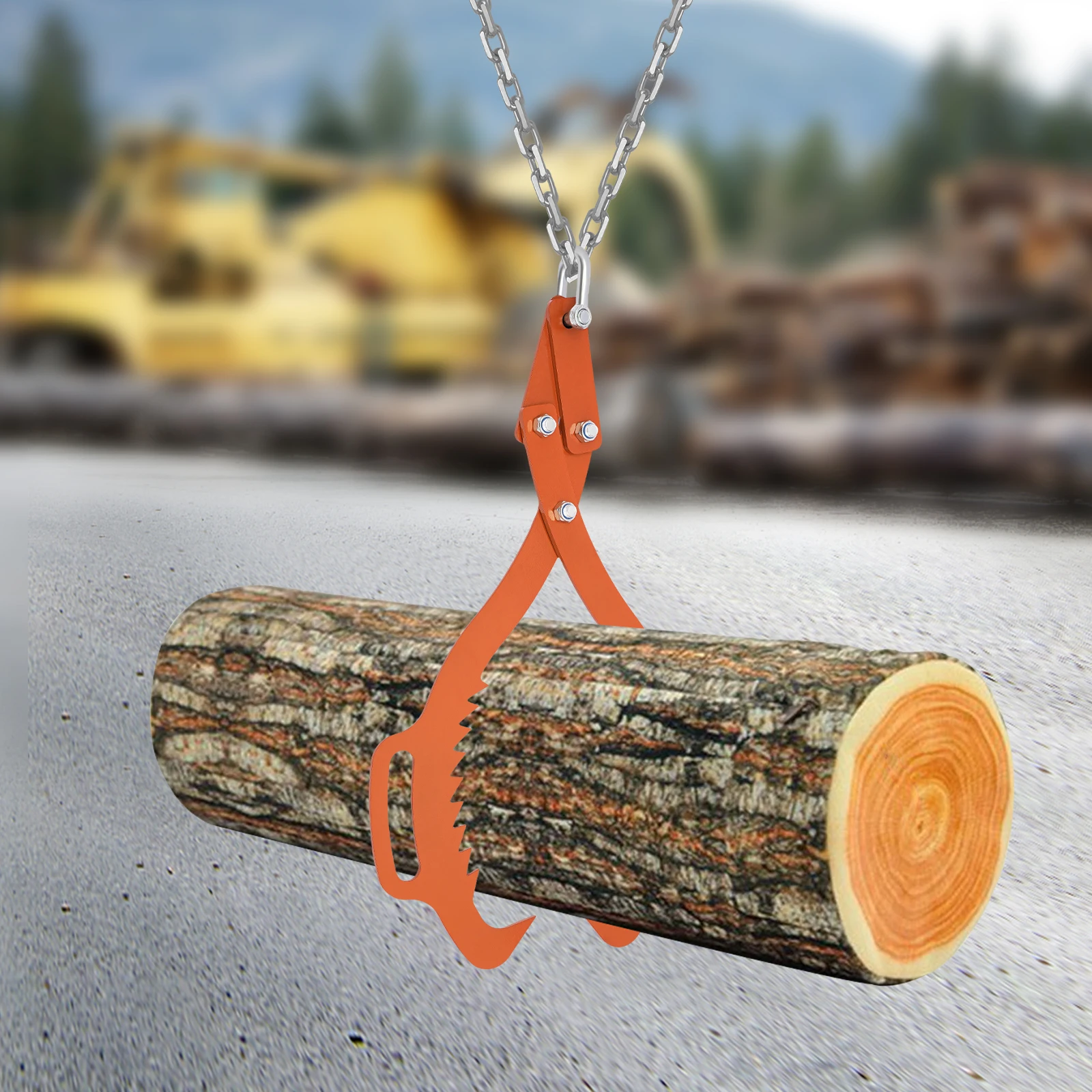 Pinza para Levantar Troncos de Acero al Carbono de 25 Pulgadas, Color Naranja, Alta Capacidad de Carga, Proceso de Pulverización Plástica, para Ganadería y Construcción