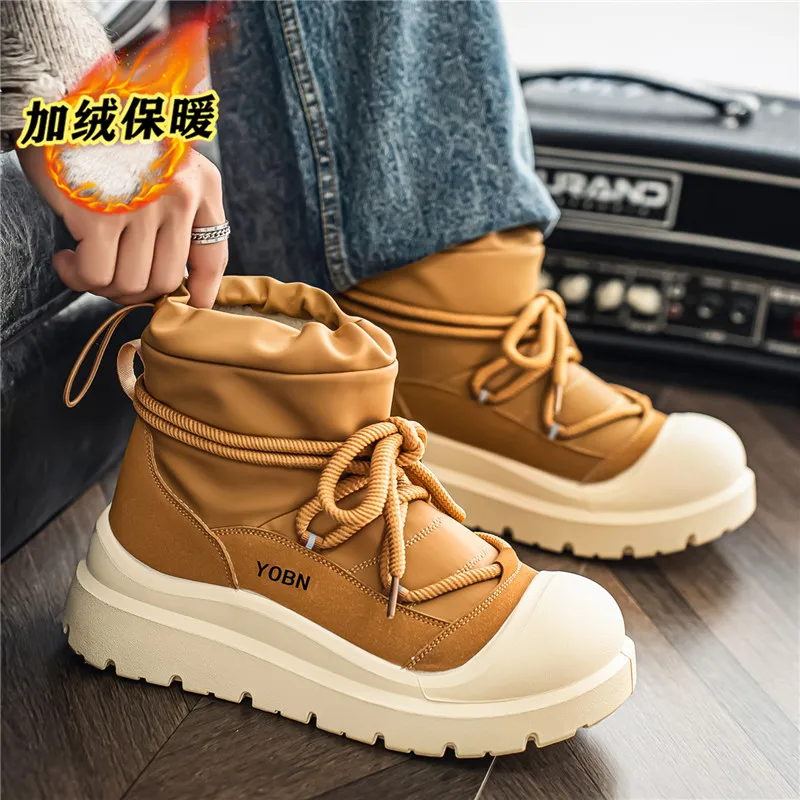 Men's Winter Fleece Lined Hightop Laceup Ankle Boots Thick Sole Outdoor Walking Travel Daily Casual Warm Winter Shoes For Men