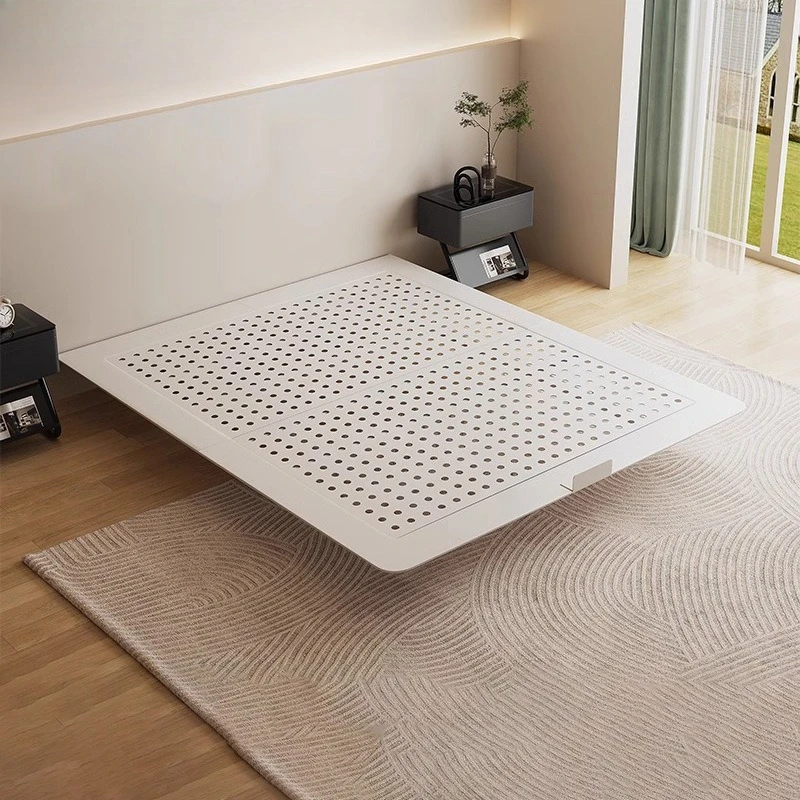 White carbon steel bed frame, bedroom headless bed suspension bed, no backrest bed, wabi-sabi cream wind
