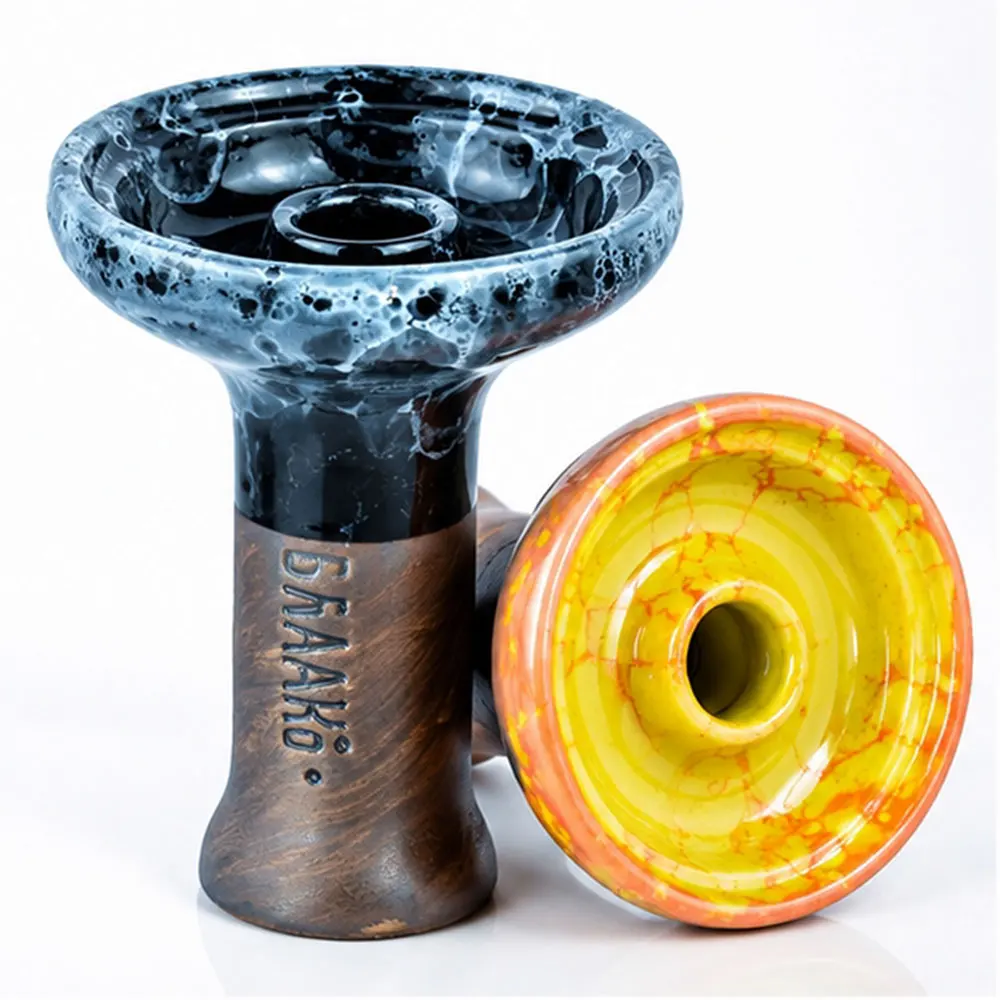 Hookah Bowl Ceramic Phunnel Shisha Bowl with Top Groove Design, 3.35in Diameter Marbled Glaze Hookah Head, Heat Management Syste