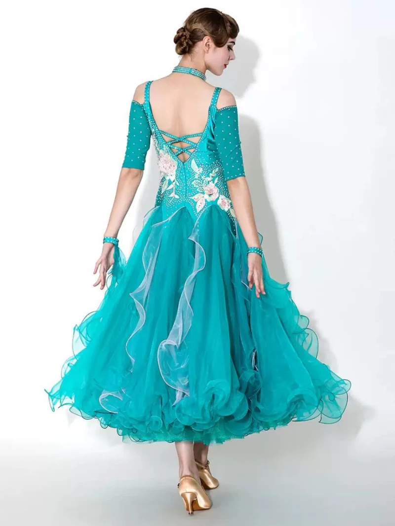 Vestido de baile de vals estándar elegante verde brillante diamante Tango salón de baile traje de baile de competición vestidos de baile de salón para adultos