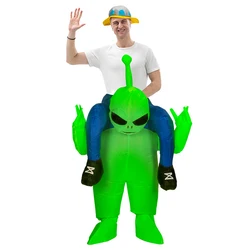 Alien Inflatable Costume for Women Men Adults Fancy Dress Up Ride on Green Alien Monster Jumpsuit Halloween Carnival Party Suit