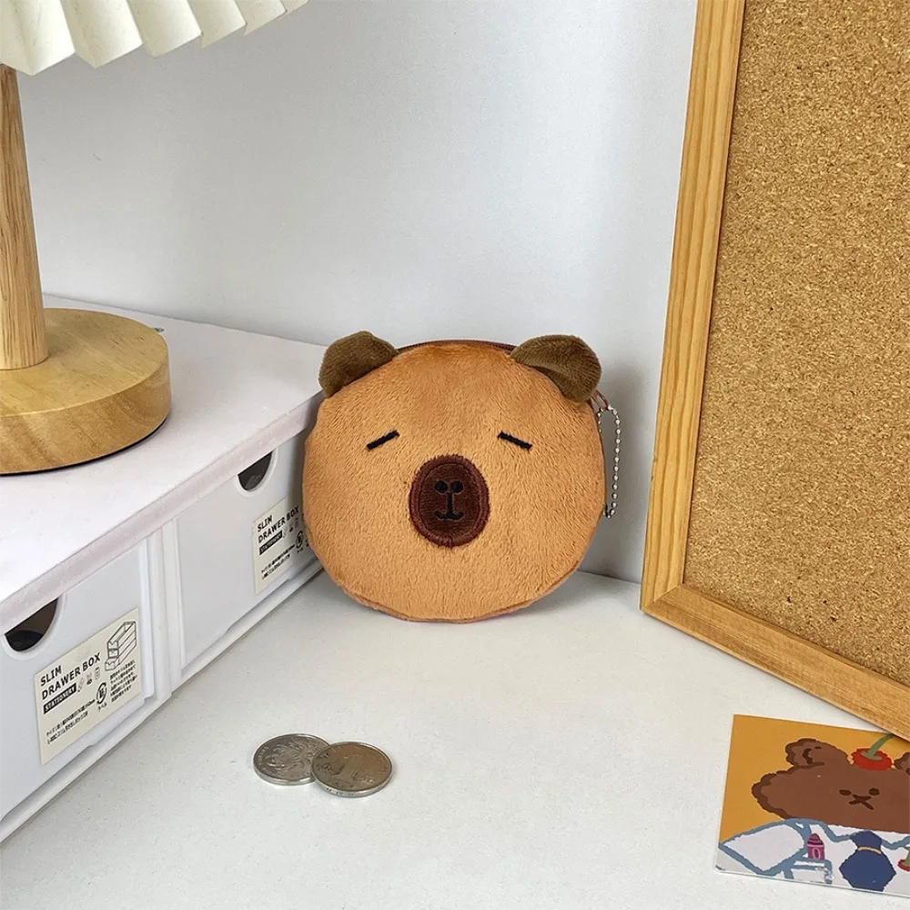 

Милый мультяшный кошелек-капибара на молнии, очаровательная сумка для наушников, мягкая круглая маленькая сумка для хранения