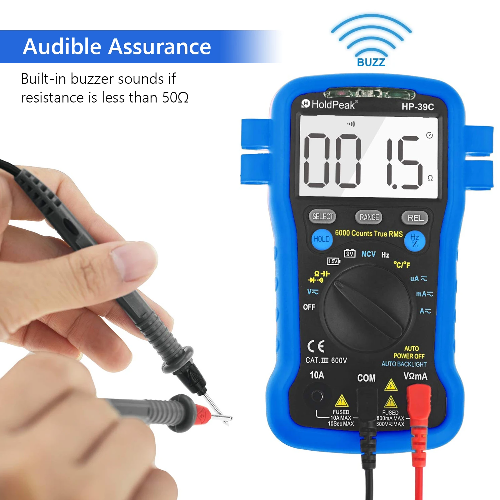 Digital Multimeter, Ammeter Volt Meter Auto Ranging TRMS 6000 Count Multi Tester Measure AC DC Voltage Current Resistance