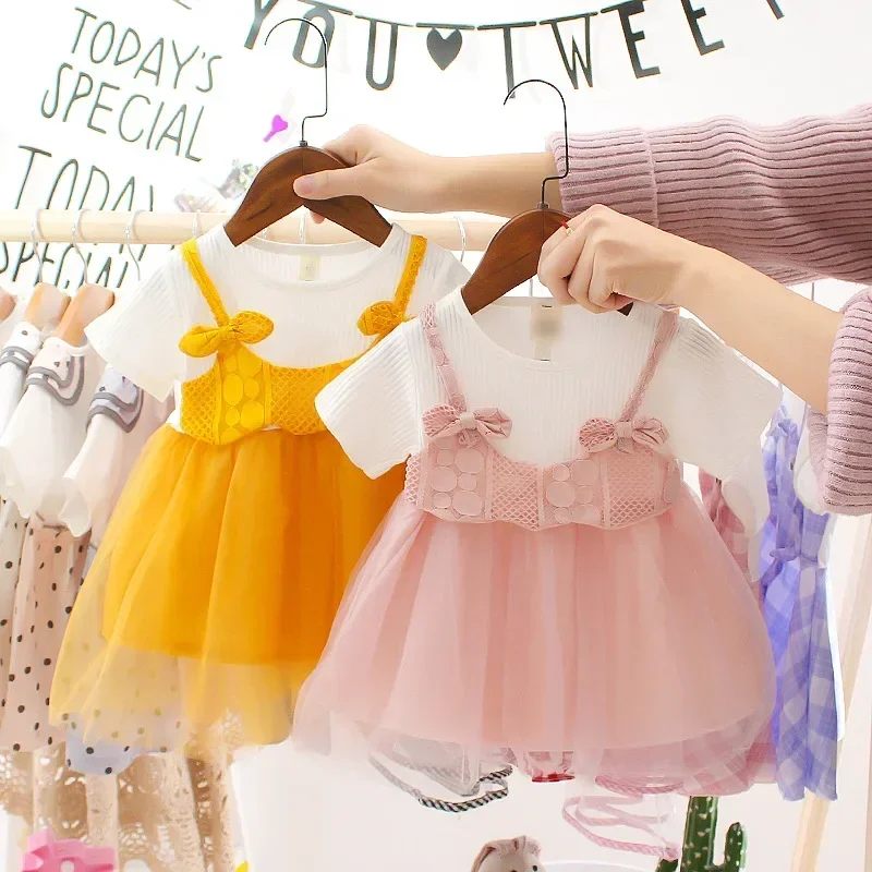 Ropa de verano para niña recién nacida, vestido de princesa de malla de retazos, ropa de fiesta de cumpleaños, 2023