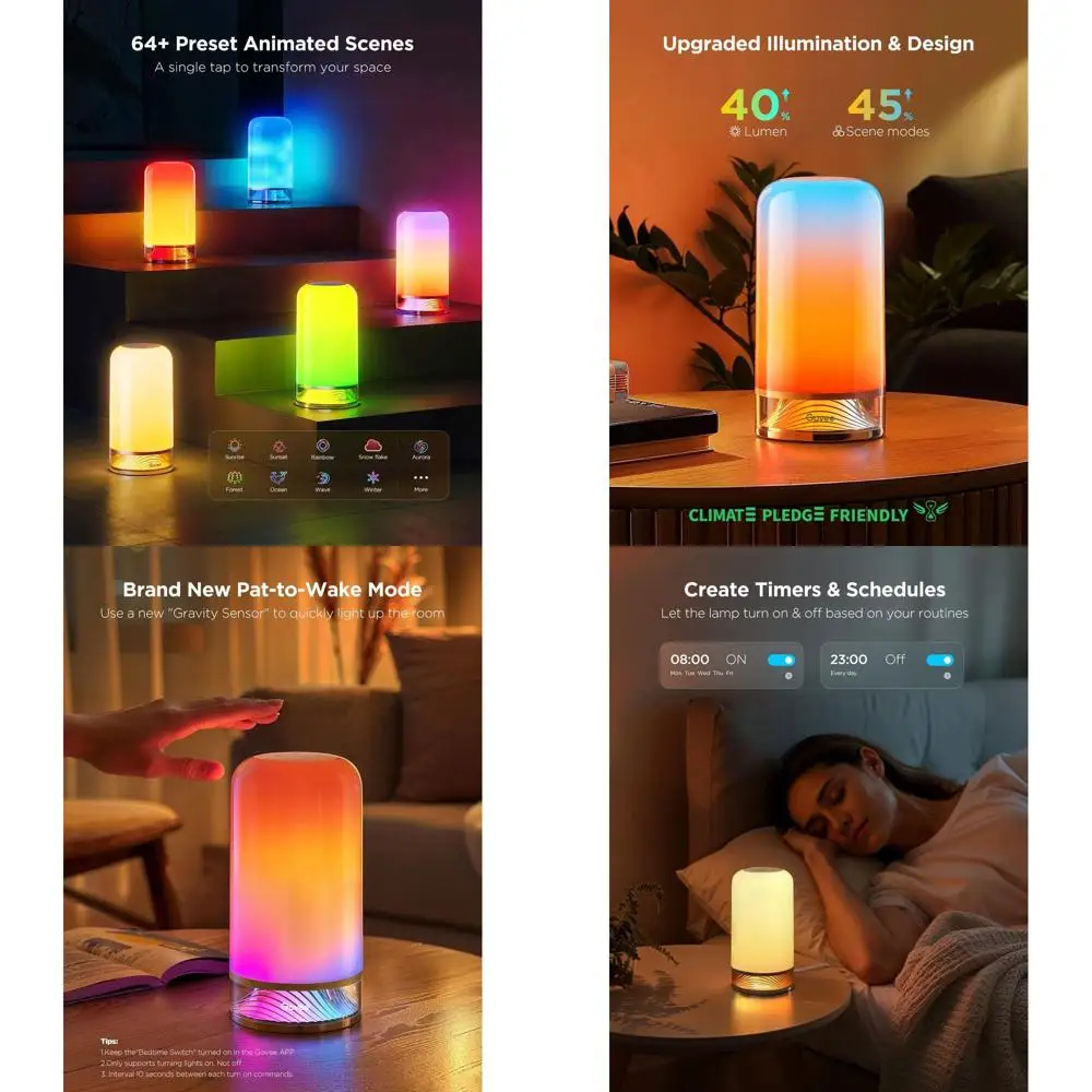 

Govee RGBIC Smart Table Lamp 2, Touch Bedside Small Table Lamp Work with Matter, Alexa, LED Desk Lamp with 64 Scene Modes, Color