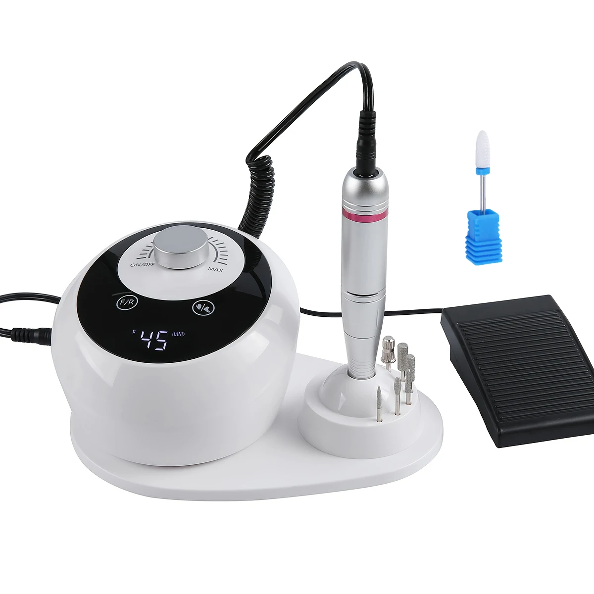 Upgraded Professional White 45000 RPM Electric Nail Grinder, Low-Noise Nail Care with Sanding Head, Hand & Foot Care Equipment