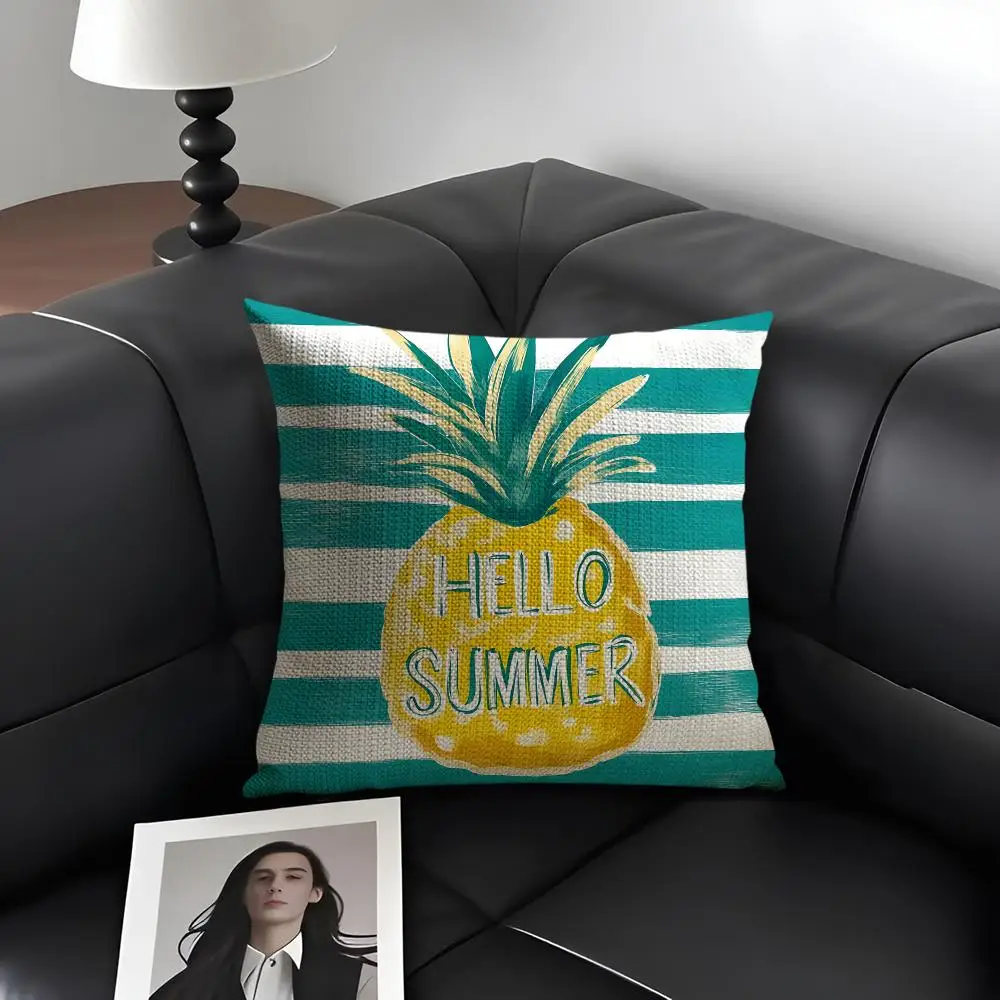 Summer Hand-drawn Style Cushion Cover Natural Linen Organic Fabric Double-Sided Printing Breathable Perfect Gift For Decor