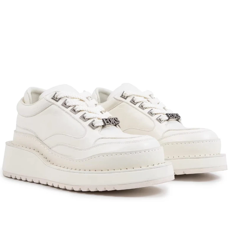 

European Original Milk White Casual Board Shoes Men's Genuine Leather Breathable Comfortable Thick Soled Height Increasing Shoes