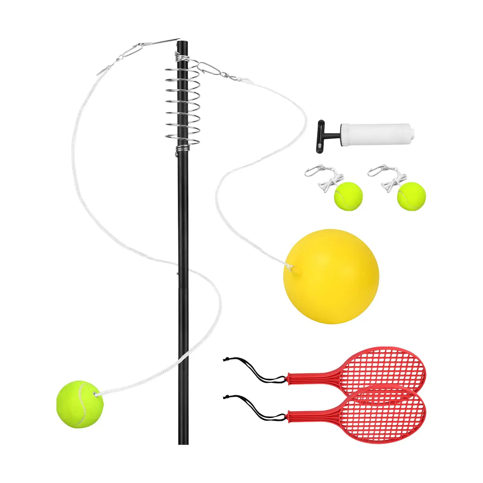 Tennis Training Tool Portable with Storage Bag with 360° Swivel Hook Pole Tetherball Tennis Game Auxiliary Equipment Tether Ball