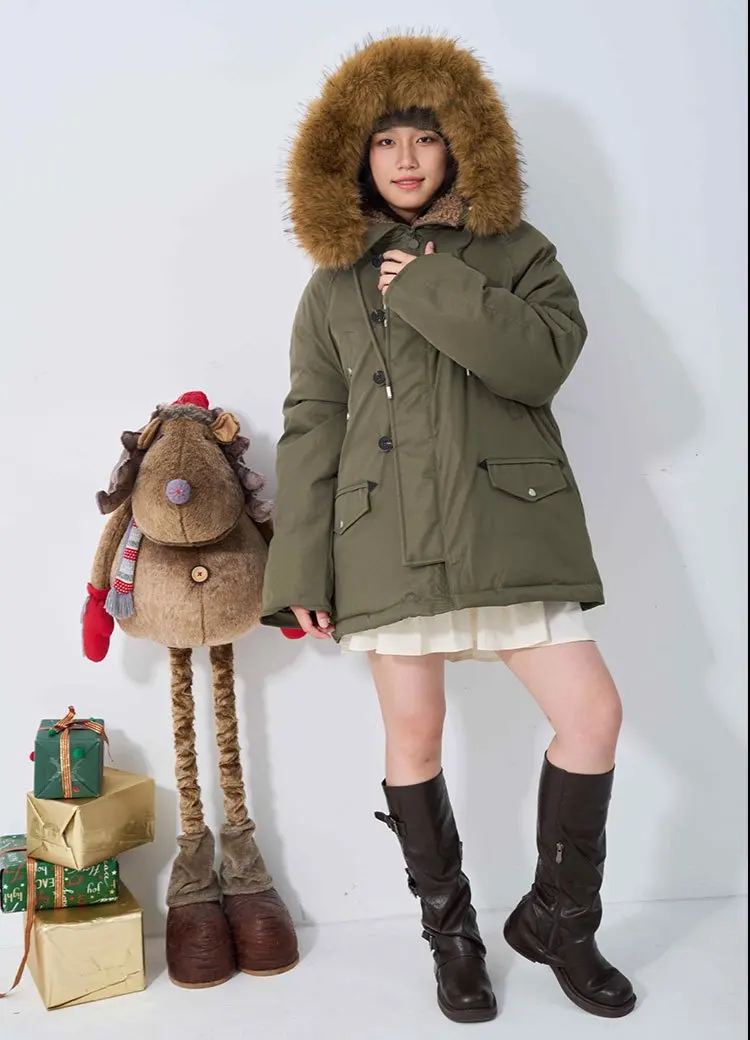 

Зимняя женская парка средней длины с утеплителем, не мнущаяся, с ромбовидным узором, воротником-стойкой, отделкой из овчины, неоновая, трендовая