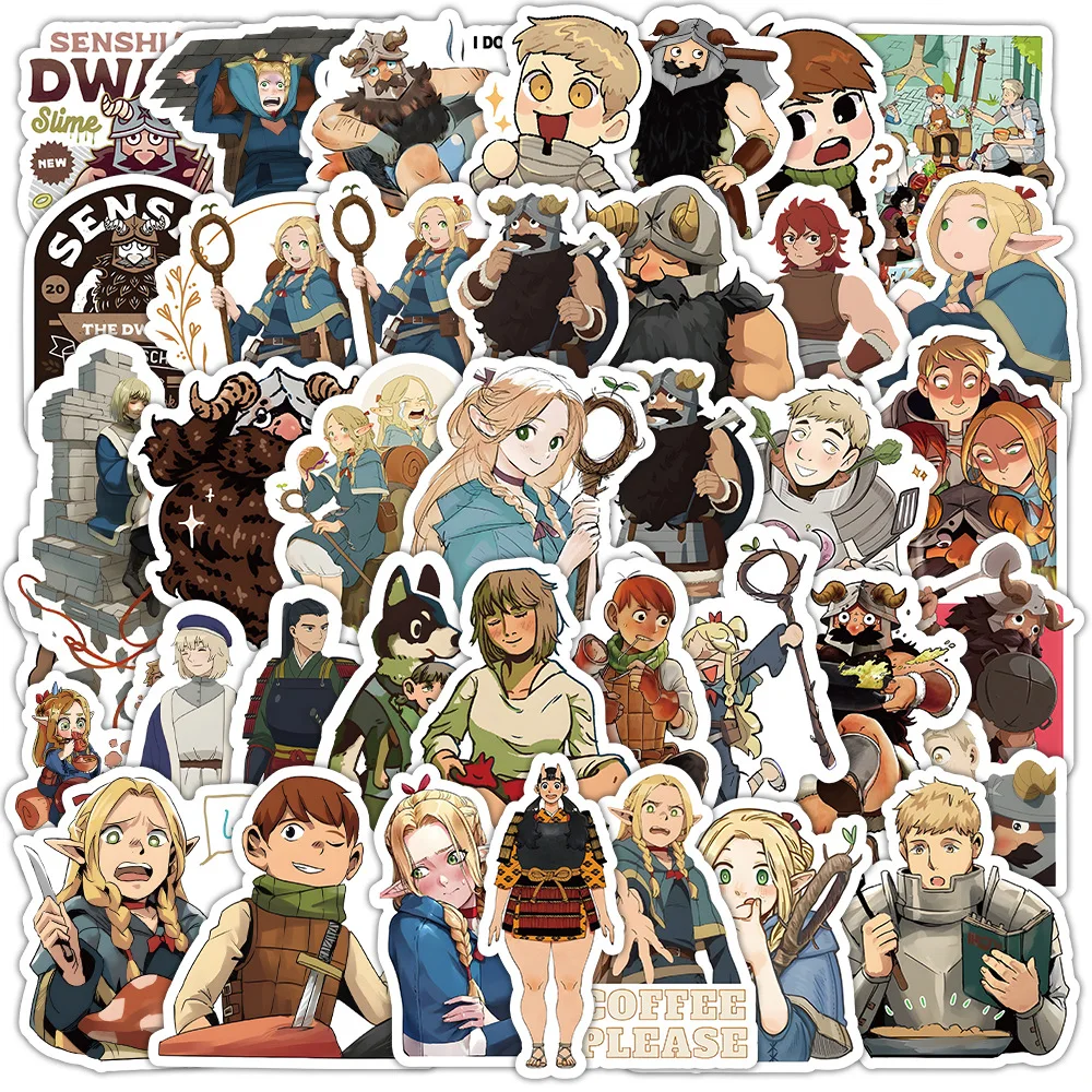 Pegatinas de Anime Delicious in Dungeon para niños, 10/53 Piezas, grafiti impermeable, monopatín, portátil, teléfono, funda de guitarra, pegatina de dibujos animados, juguete