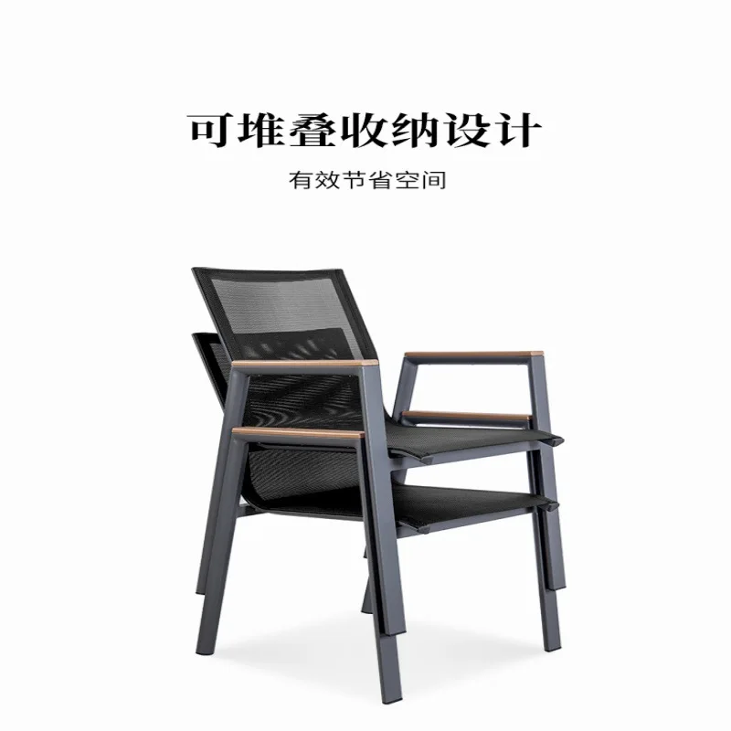 Outdoor courtyard tables and chairs Garden balcony Aluminum alloy preservative wood dining table, casual, combination telescopic