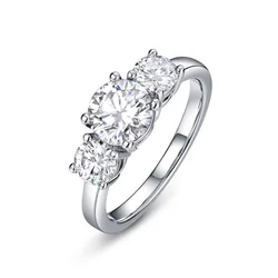 3 Stones 2/4CT D Color Moissanite Rings for Women Luxury Sparkling Diamonds with Certificates 925 Sterling Sliver Wedding Ring
