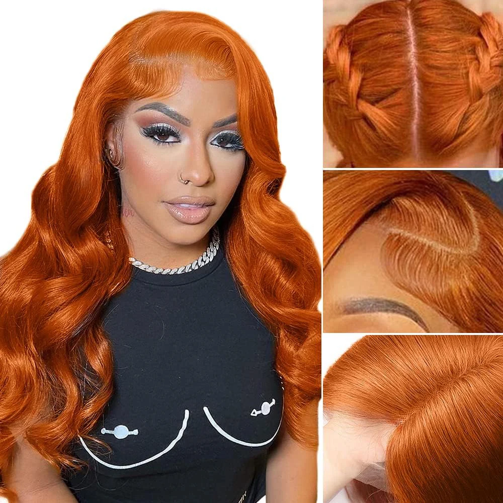 13x4 laranja gengibre colorido cabelo humano perucas dianteiras do laço onda do corpo laranja gengibre queda cor cabelo humano hd perucas frontais do laço