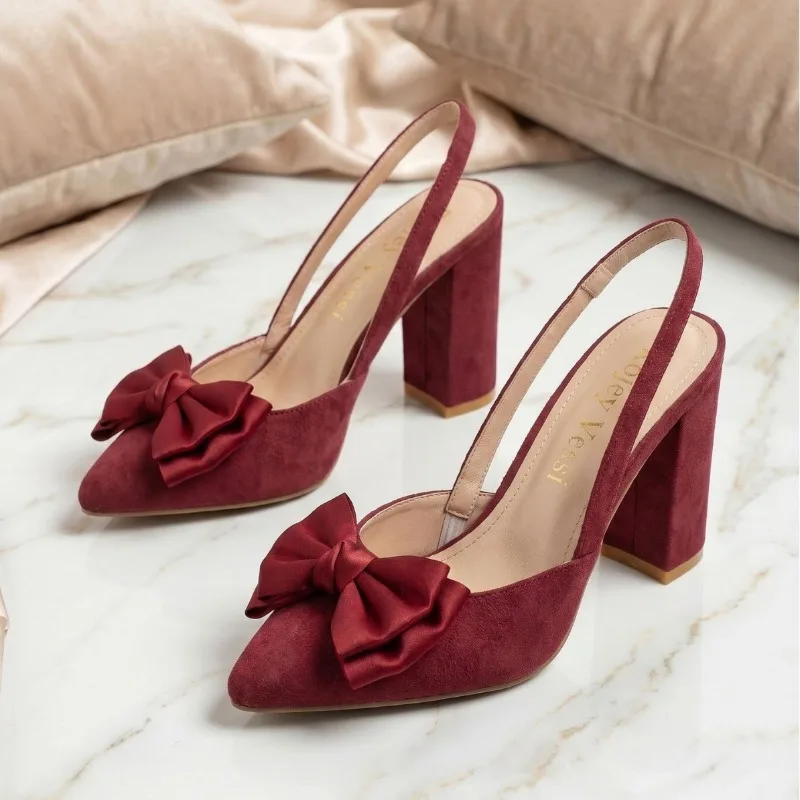 

2026 summer French elegant bow high-heeled shoes with a design sense of niche temperament, flannel bread toe slim heel sandals