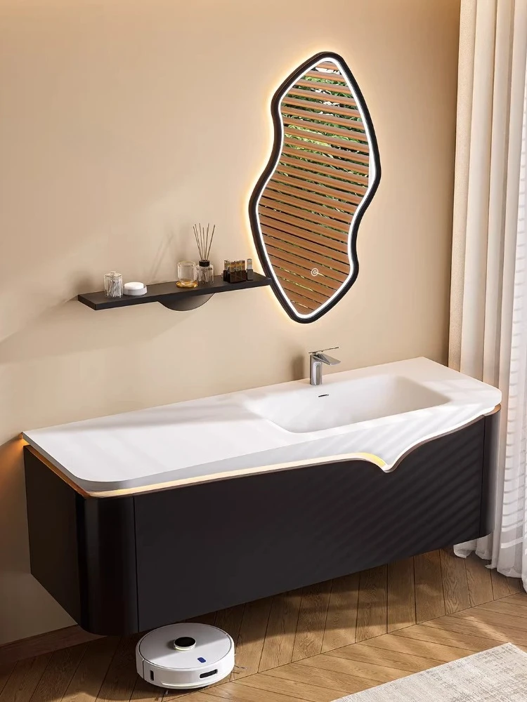 

Встроенный умывальник Corian в ретро-стиле для небольшой квартиры, многофункциональная косметическая полка, шкафчик для ванной комнаты