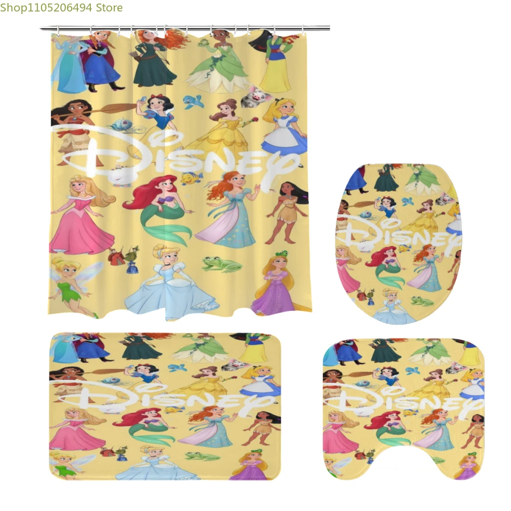 

Наборы занавесок для душа Disney Princesses из 4 предметов, водонепроницаемые наборы для ванной комнаты с нескользящими ковриками, крышкой для унитаза и ковриком для ванной