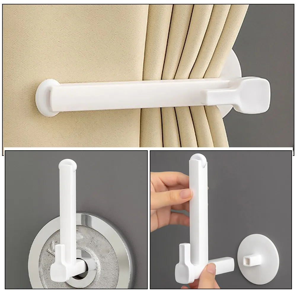 Adjustable Clamp Curtain Holdback No Drill Curtain Rod Bracket Drapery Hook Holder for Window Shower Door Curtains Plastic Hook view 4