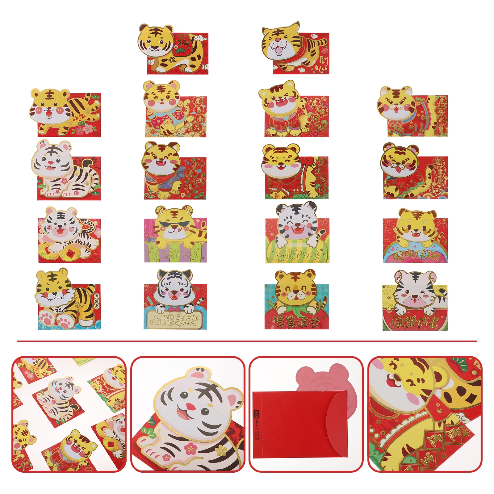 

18Pcs Beautiful Year Of The Tiger ThreeDimensional Chinese New Year Red Envelopes Red Packets