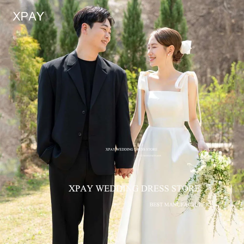 

XPAY Simple Boat Neck Korea Evening Dresses Wide Straps Satin Organza Party Gowns Shawl Photo Shoot Backless Custom Formal Dress